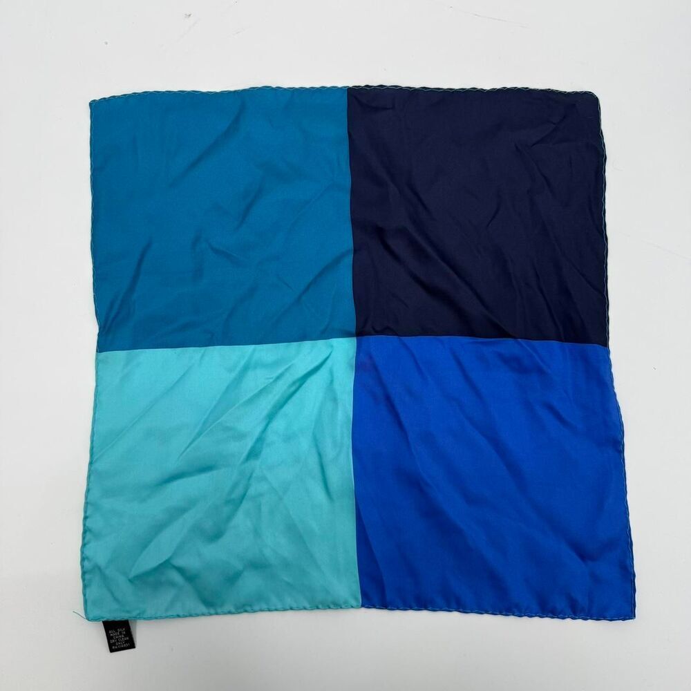 Vintage Silk Square Scarf Geometric Colorblock Blue Multi Unbranded - Picture 7 of 7